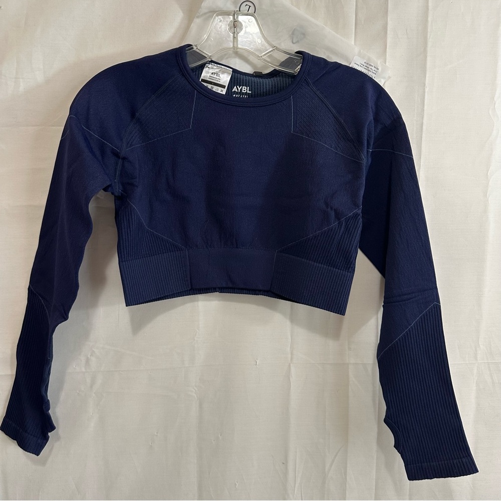 AYBL Women’s Reflex Seamless Long Sleeve Crop Top in Royal Blue Large